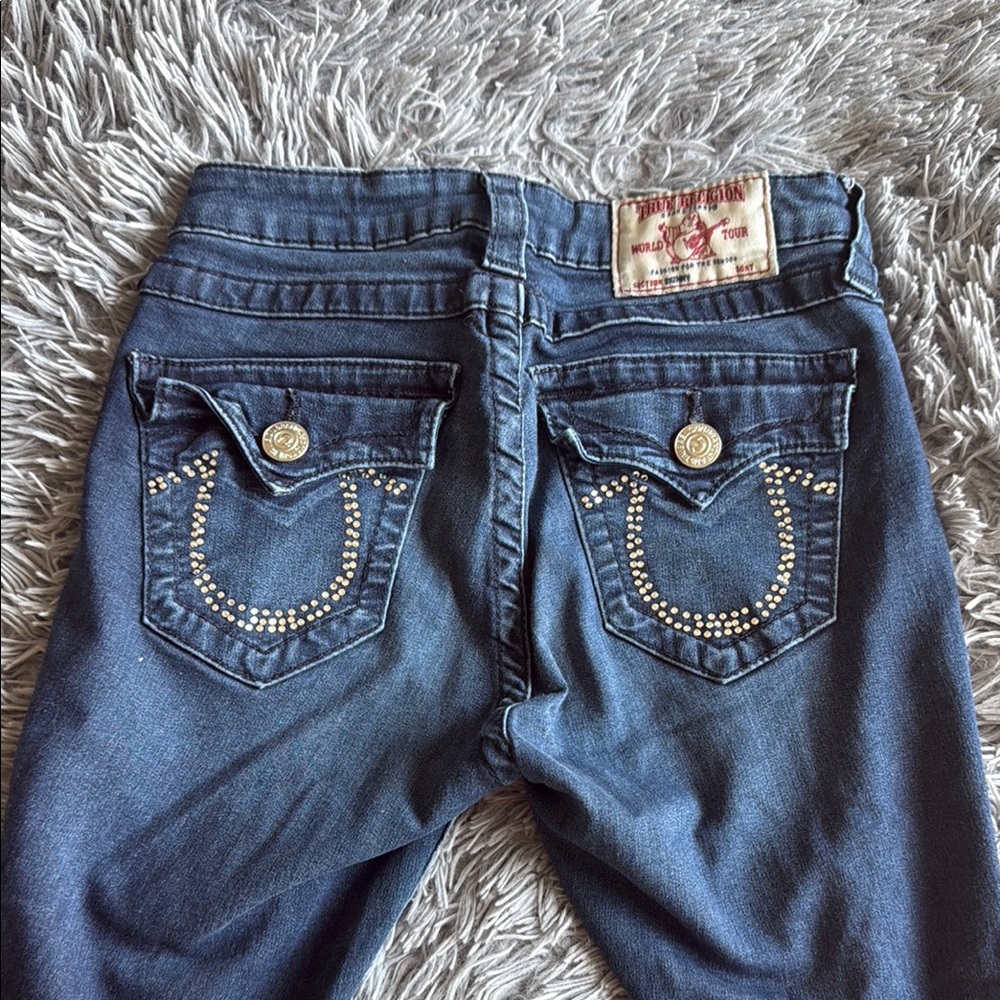 True Religion Blue Skinny Jeans with Signature Horseshoe Design